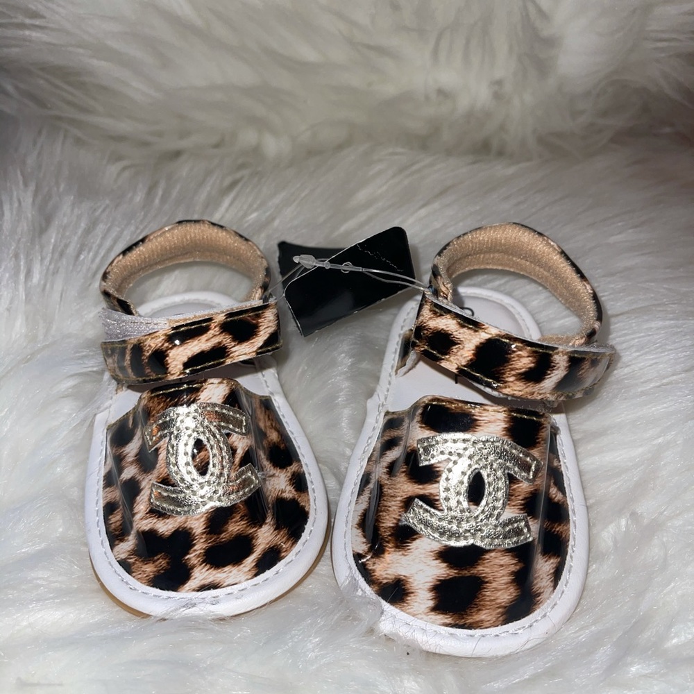 Cc Logo Leopard Print Baby Shoes Sz 6-12m
